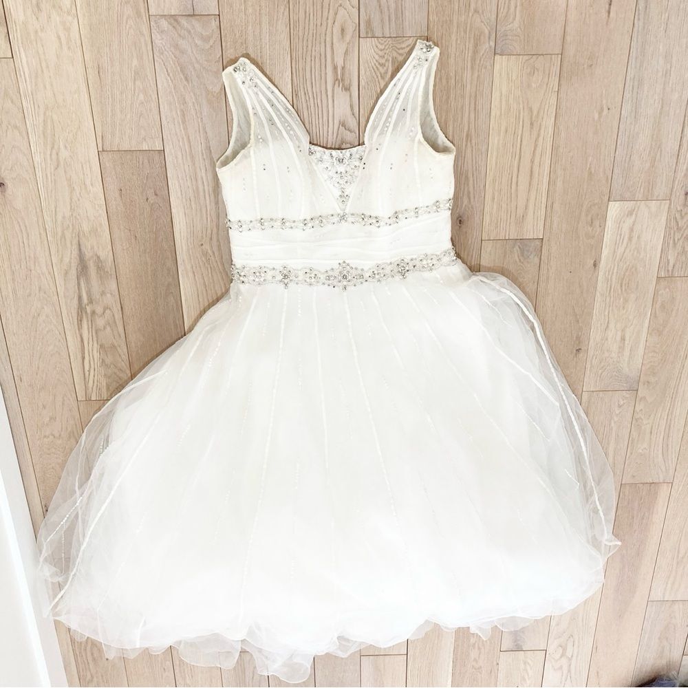 Alfred Angelo White Embellished Princess Gown V Neck